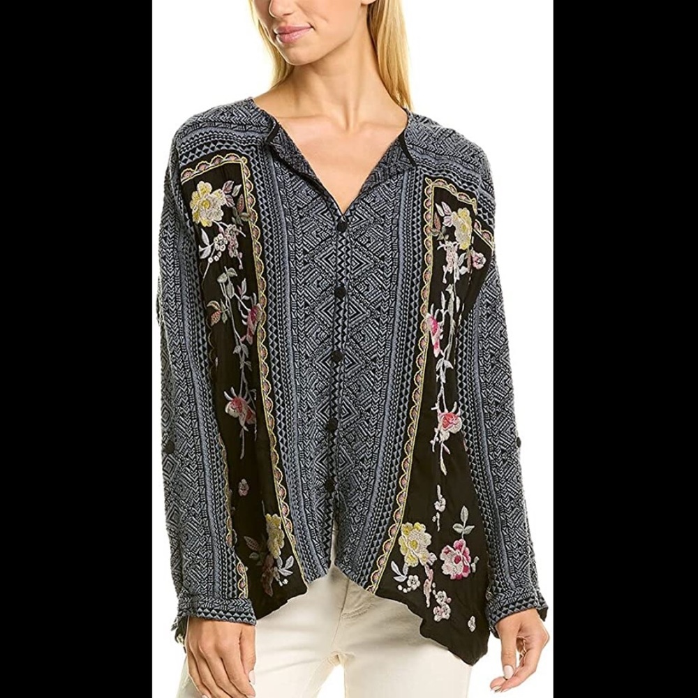 JOHNNY WAS Rumi Blouse Long sleeve embroidered button down blouse size S